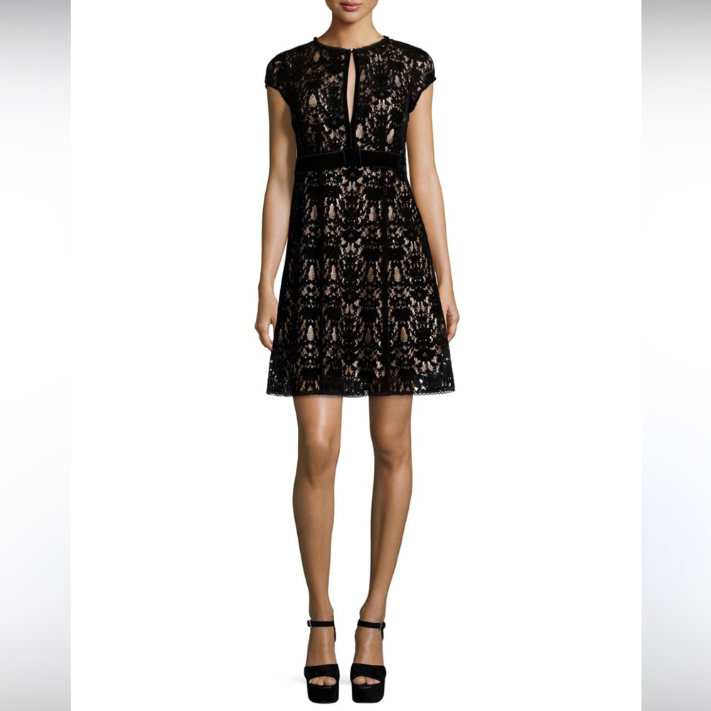 Nanette Lepore Vintage Velvet Lace Illusion Little Black Dress A Line Size 8 EUC